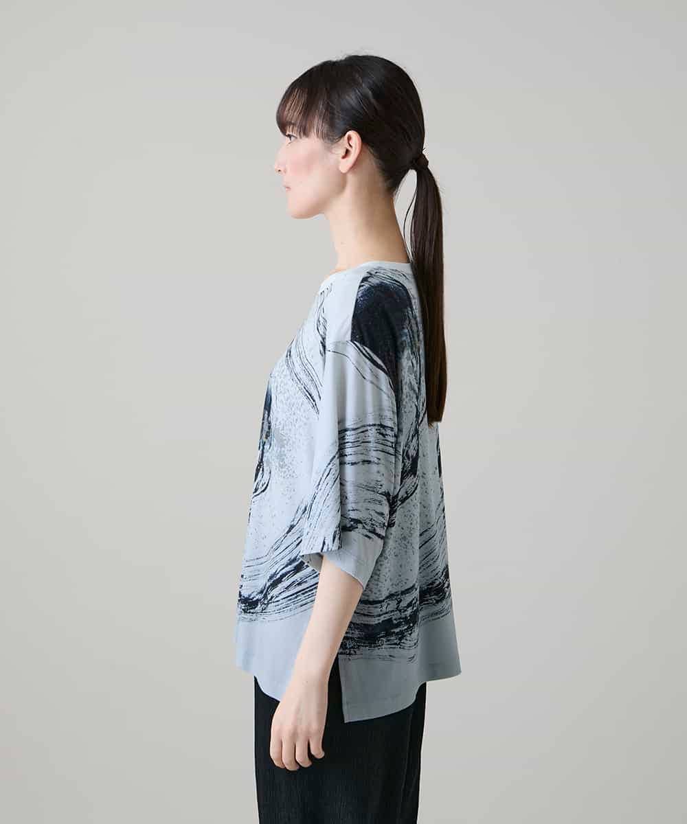 RHKHE05390 HIROKO KOSHINO(ヒロココシノ) 墨絵プリントデザインTシャツ /日本製/洗える ホワイト