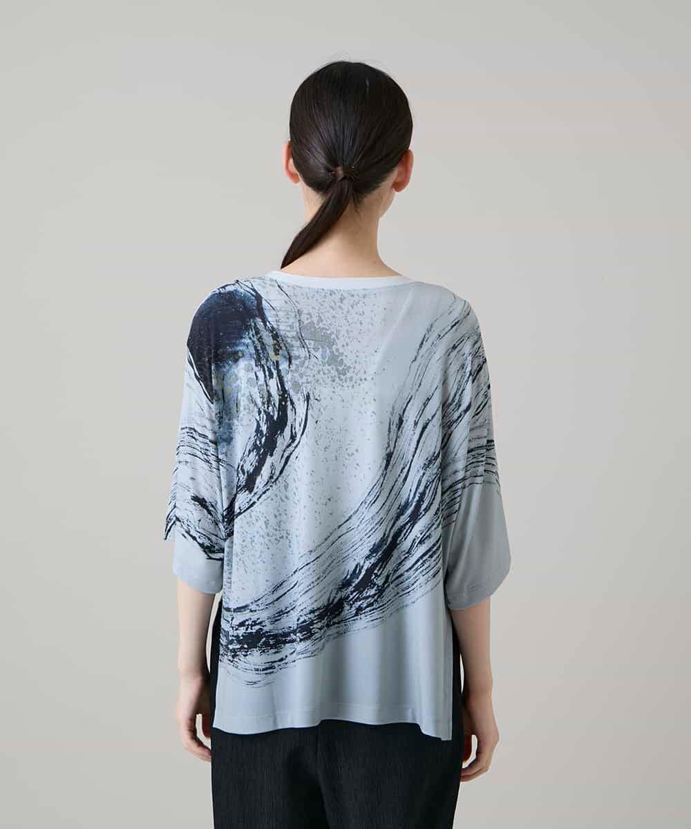 RHKHE05390 HIROKO KOSHINO(ヒロココシノ) 墨絵プリントデザインTシャツ /日本製/洗える ホワイト