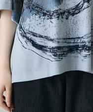 RHKHE05390 HIROKO KOSHINO(ヒロココシノ) 墨絵プリントデザインTシャツ /日本製/洗える ホワイト