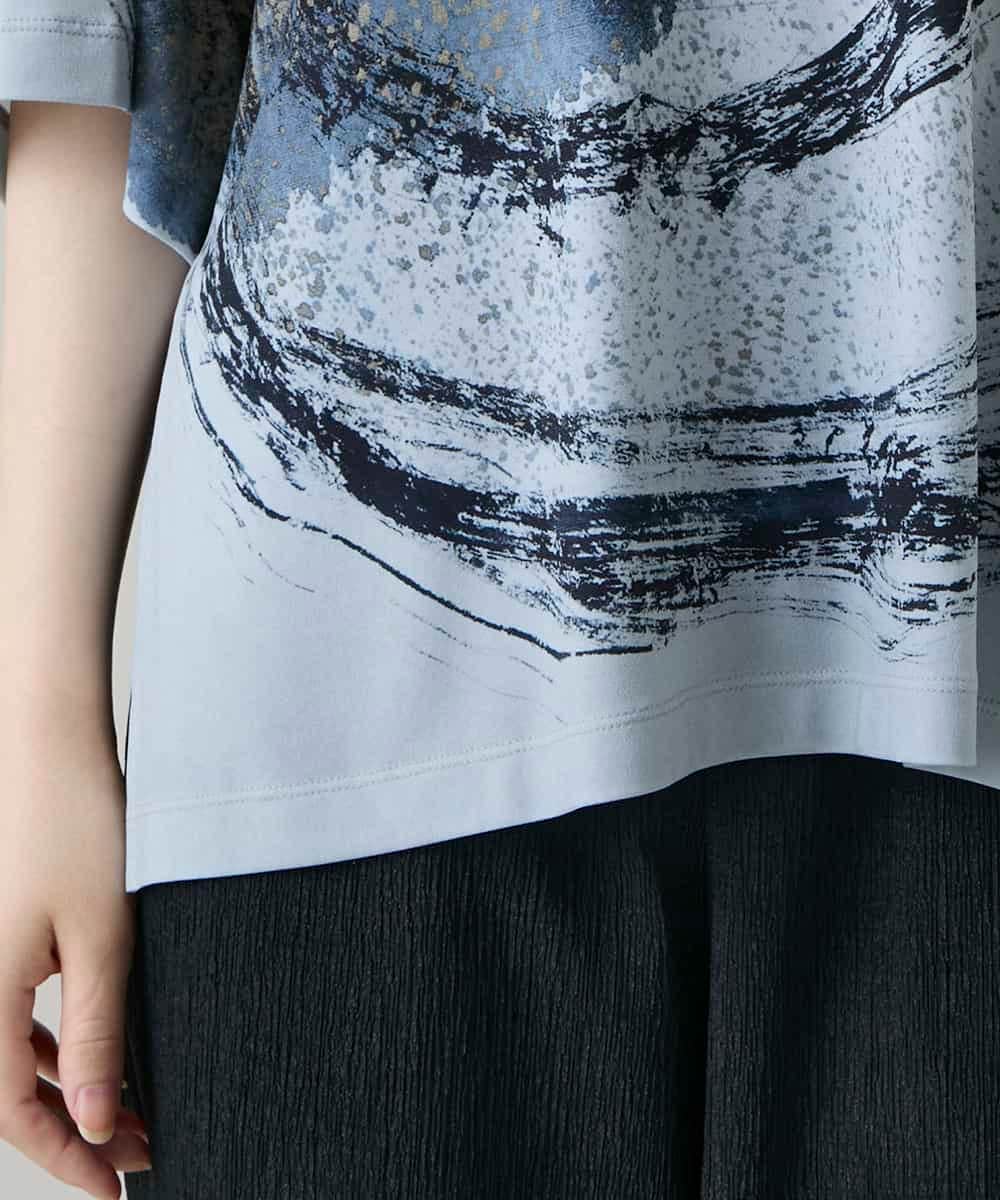 RHKHE05390 HIROKO KOSHINO(ヒロココシノ) 墨絵プリントデザインTシャツ /日本製/洗える ホワイト