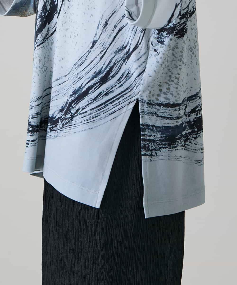 RHKHE05390 HIROKO KOSHINO(ヒロココシノ) 墨絵プリントデザインTシャツ /日本製/洗える ホワイト
