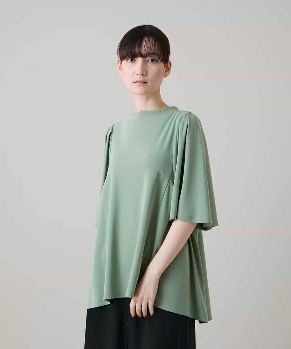 RHKHF30360 HIROKO KOSHINO(ヒロココシノ) パフスリーブAラインカットソー /洗える グリーン