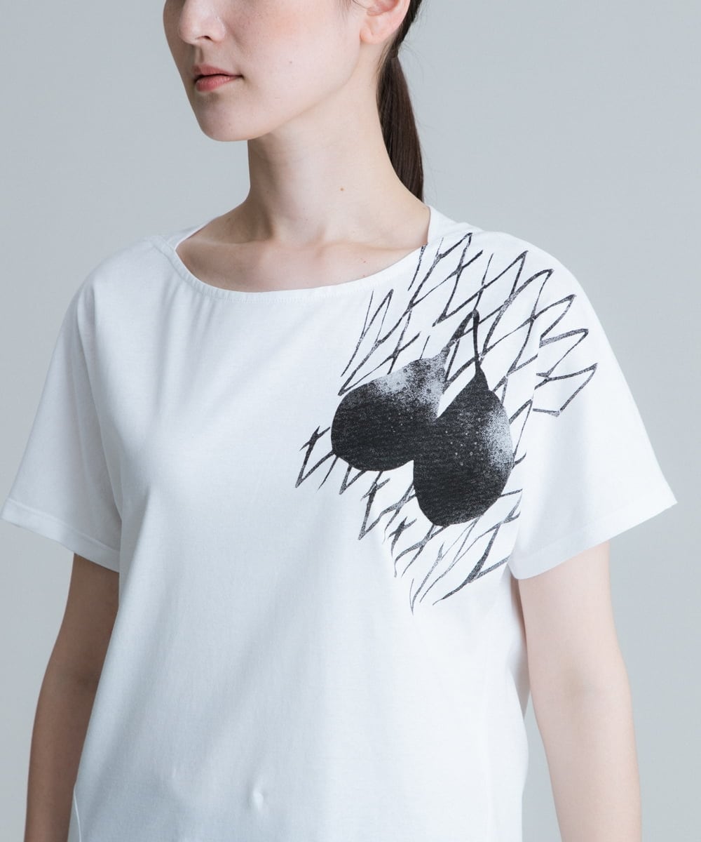 RHKHT42290 HIROKO KOSHINO(ヒロココシノ) 【洗える/日本製】洋梨プリントコンパクトTシャツ ホワイト