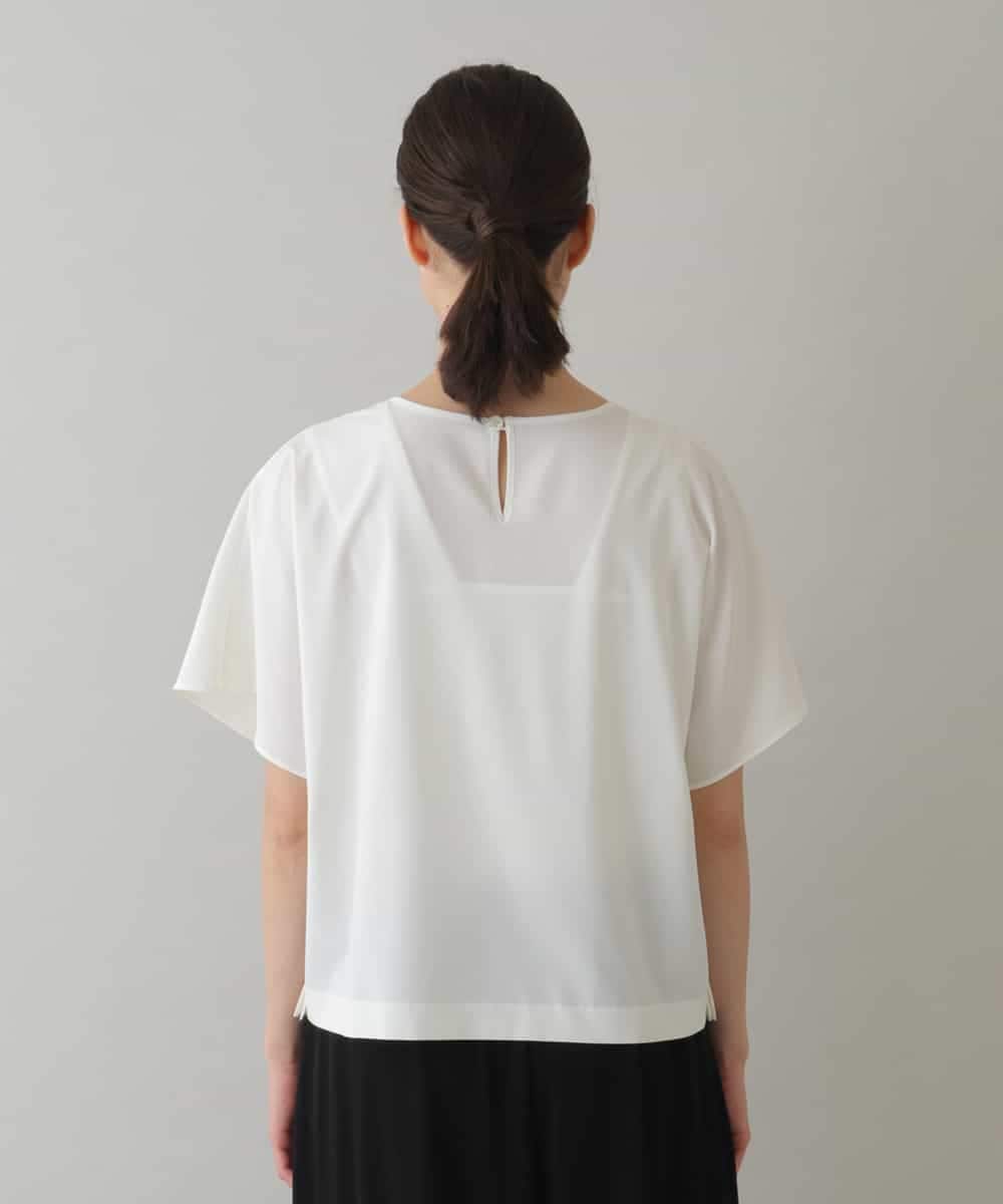RHKHW30430 HIROKO KOSHINO(ヒロココシノ) モチーフ刺繍ブラウスTシャツ /日本製/洗える ホワイト