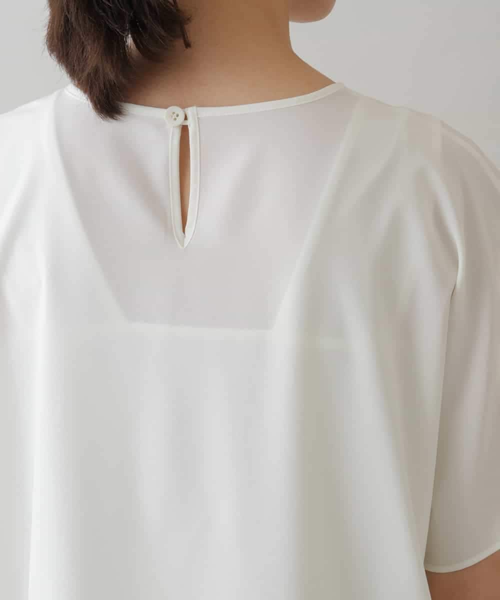 RHKHW30430 HIROKO KOSHINO(ヒロココシノ) モチーフ刺繍ブラウスTシャツ /日本製/洗える ホワイト