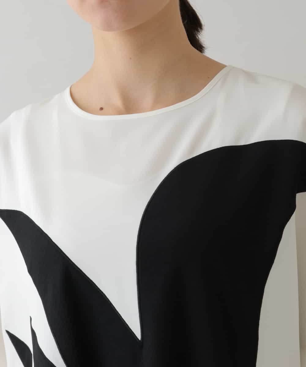 RHKHW30430 HIROKO KOSHINO(ヒロココシノ) モチーフ刺繍ブラウスTシャツ /日本製/洗える ホワイト