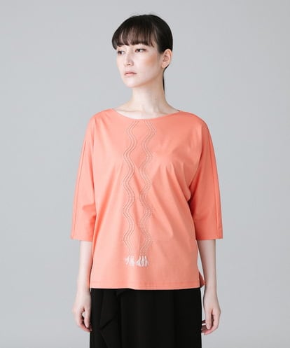 RHKHW33390  波柄ステッチドルマンスリーブTシャツ /日本製/洗える