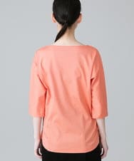 RHKHW33390 HIROKO KOSHINO(ヒロココシノ) 波柄ステッチドルマンスリーブTシャツ /日本製/洗える オレンジ