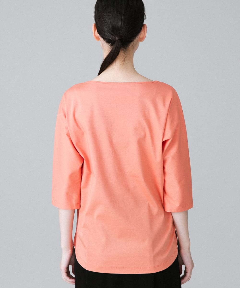 RHKHW33390 HIROKO KOSHINO(ヒロココシノ) 波柄ステッチドルマンスリーブTシャツ /日本製/洗える オレンジ