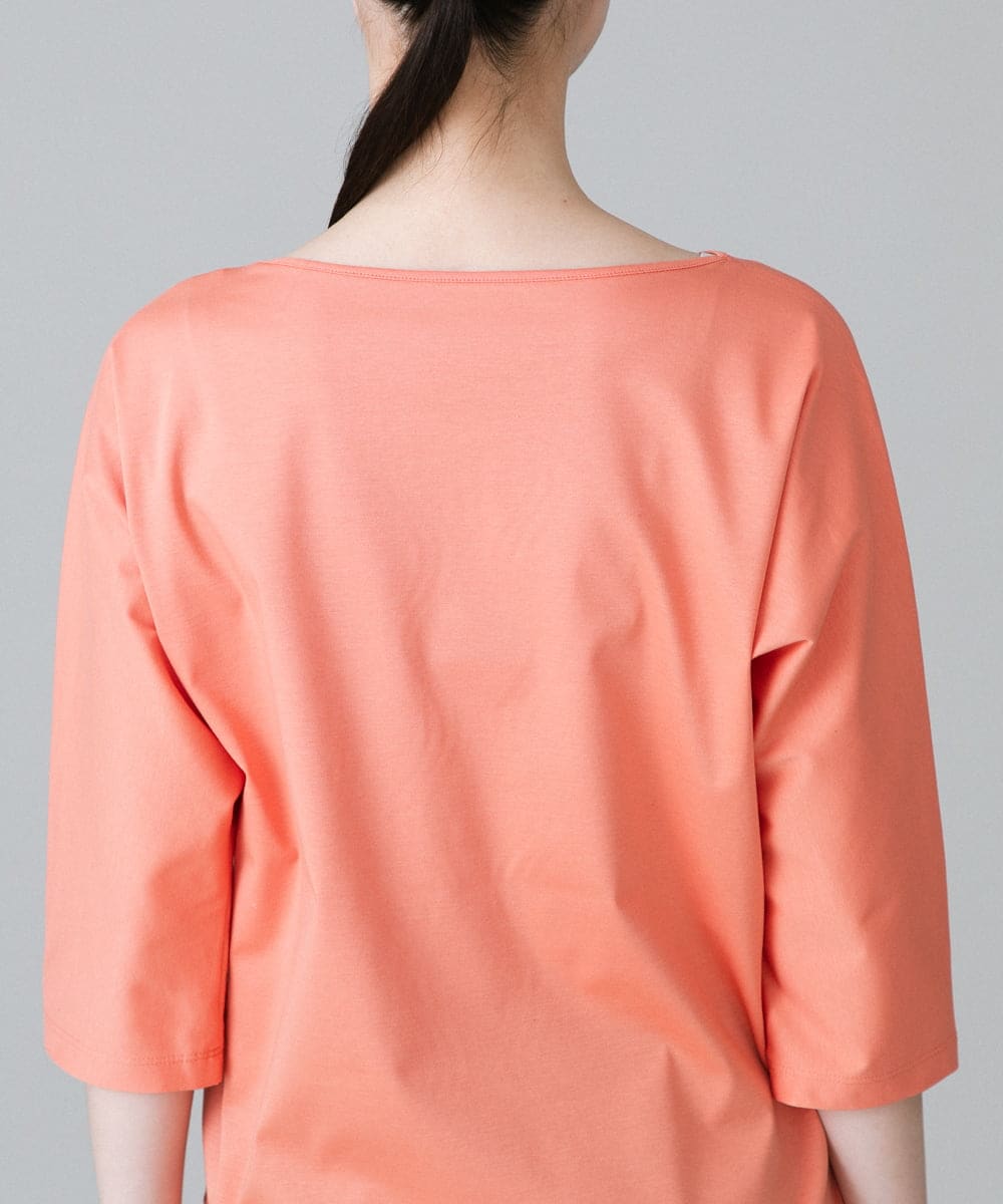 RHKHW33390 HIROKO KOSHINO(ヒロココシノ) 波柄ステッチドルマンスリーブTシャツ /日本製/洗える オレンジ