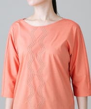 RHKHW33390 HIROKO KOSHINO(ヒロココシノ) 波柄ステッチドルマンスリーブTシャツ /日本製/洗える オレンジ