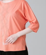 RHKHW33390 HIROKO KOSHINO(ヒロココシノ) 波柄ステッチドルマンスリーブTシャツ /日本製/洗える オレンジ