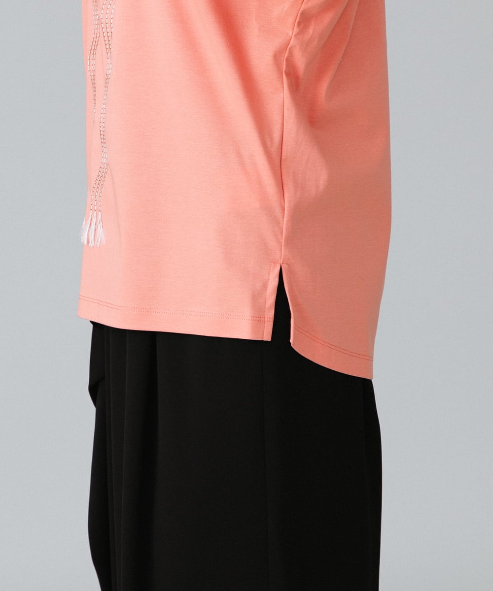 RHKHW33390 HIROKO KOSHINO(ヒロココシノ) 波柄ステッチドルマンスリーブTシャツ /日本製/洗える オレンジ