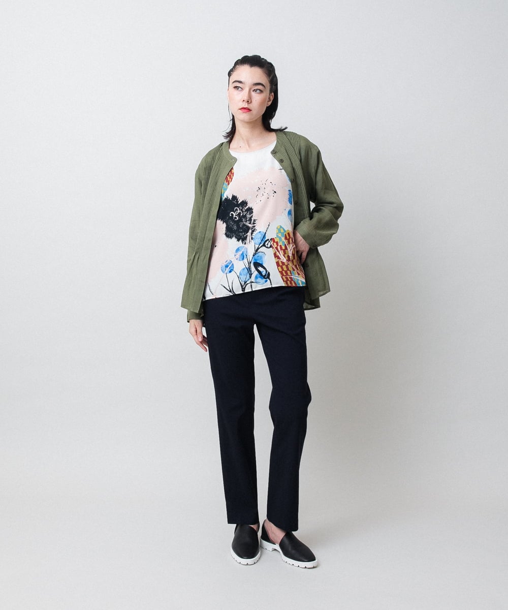 RHKIE13430 HIROKO KOSHINO(ヒロココシノ) 【ブラック：WEB/京王百貨店新宿店限定カラー】スリットスリーブプリントカットソー/日本製/洗える ベージュ