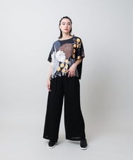 RHKIE13430 HIROKO KOSHINO(ヒロココシノ) 【ブラック：WEB/京王百貨店新宿店限定カラー】スリットスリーブプリントカットソー/日本製/洗える ベージュ