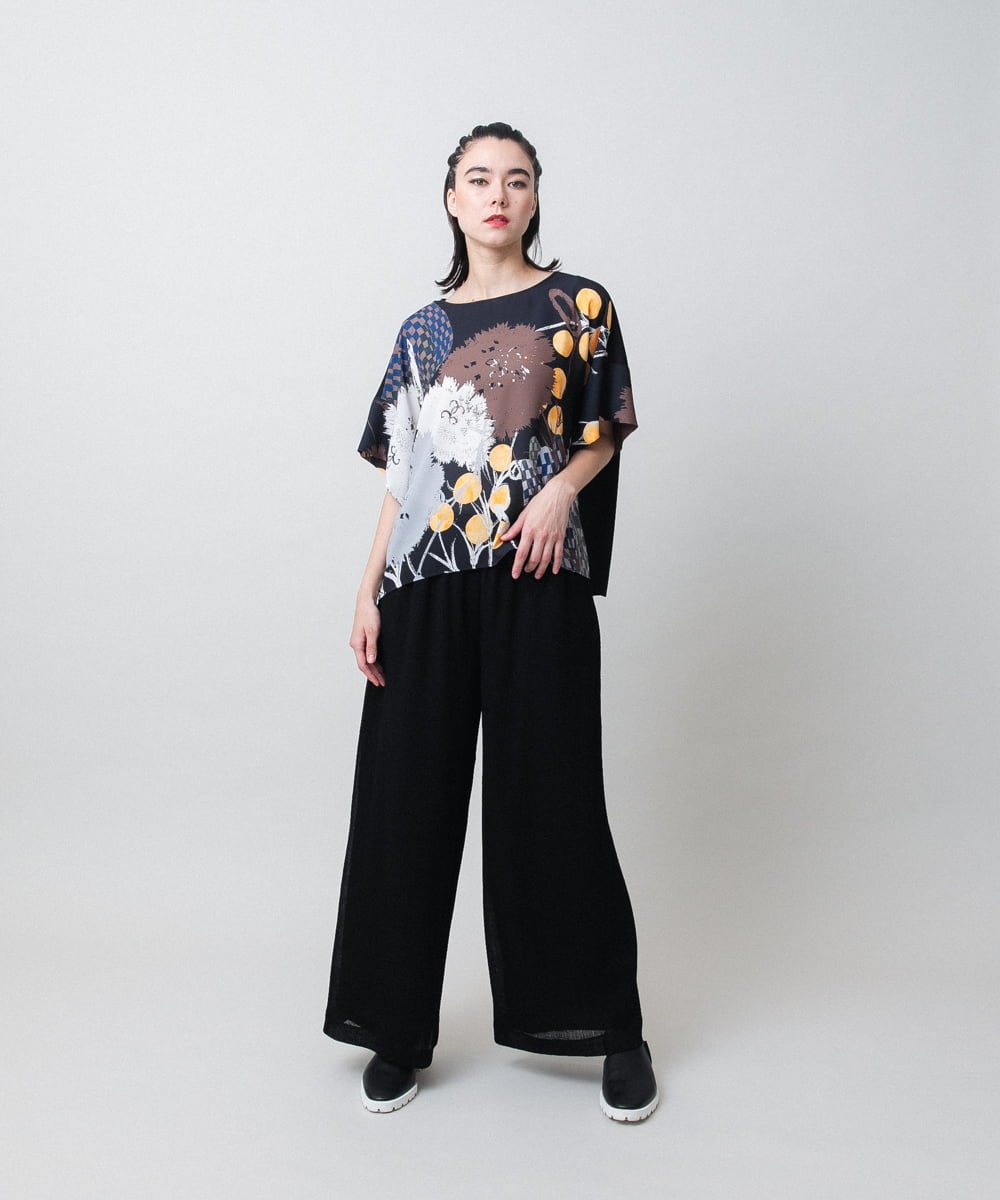 RHKIE13430 HIROKO KOSHINO(ヒロココシノ) 【ブラック：WEB/京王百貨店新宿店限定カラー】スリットスリーブプリントカットソー/日本製/洗える ベージュ