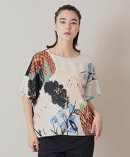 RHKIE13430 HIROKO KOSHINO(ヒロココシノ) 【ブラック：WEB/京王百貨店新宿店限定カラー】スリットスリーブプリントカットソー/日本製/洗える ベージュ