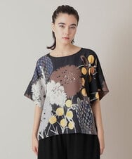 RHKIE13430 HIROKO KOSHINO(ヒロココシノ) 【ブラック：WEB/京王百貨店新宿店限定カラー】スリットスリーブプリントカットソー/日本製/洗える ブラック