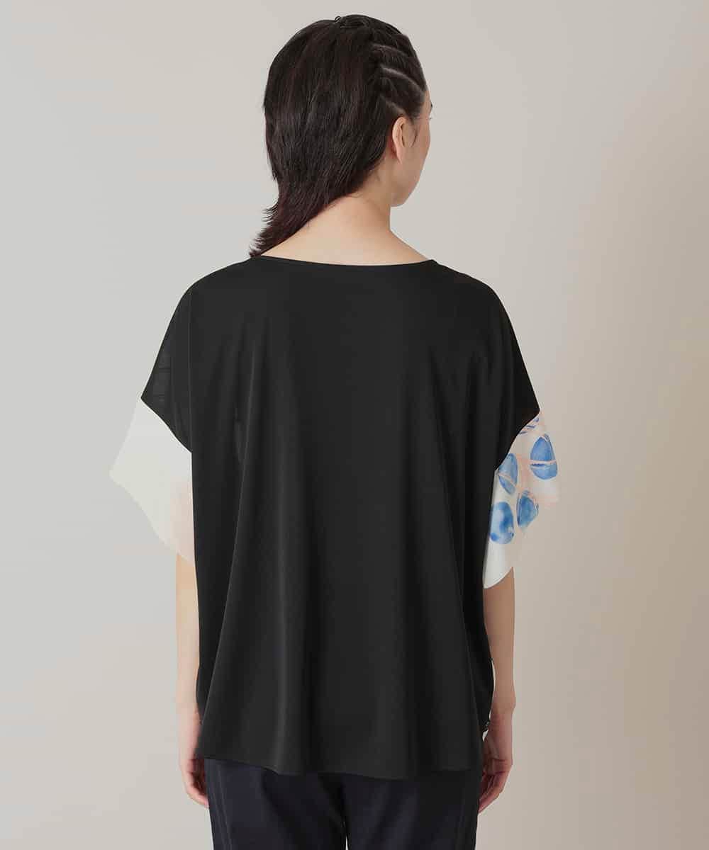 RHKIE13430 HIROKO KOSHINO(ヒロココシノ) 【ブラック：WEB/京王百貨店新宿店限定カラー】スリットスリーブプリントカットソー/日本製/洗える ベージュ