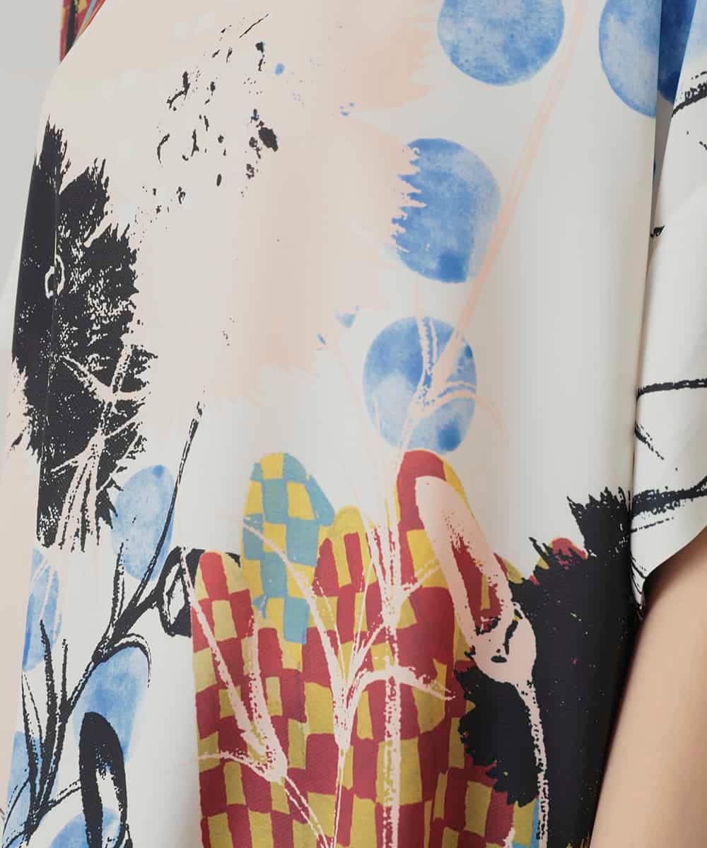 RHKIE13430 HIROKO KOSHINO(ヒロココシノ) 【ブラック：WEB/京王百貨店新宿店限定カラー】スリットスリーブプリントカットソー/日本製/洗える ベージュ