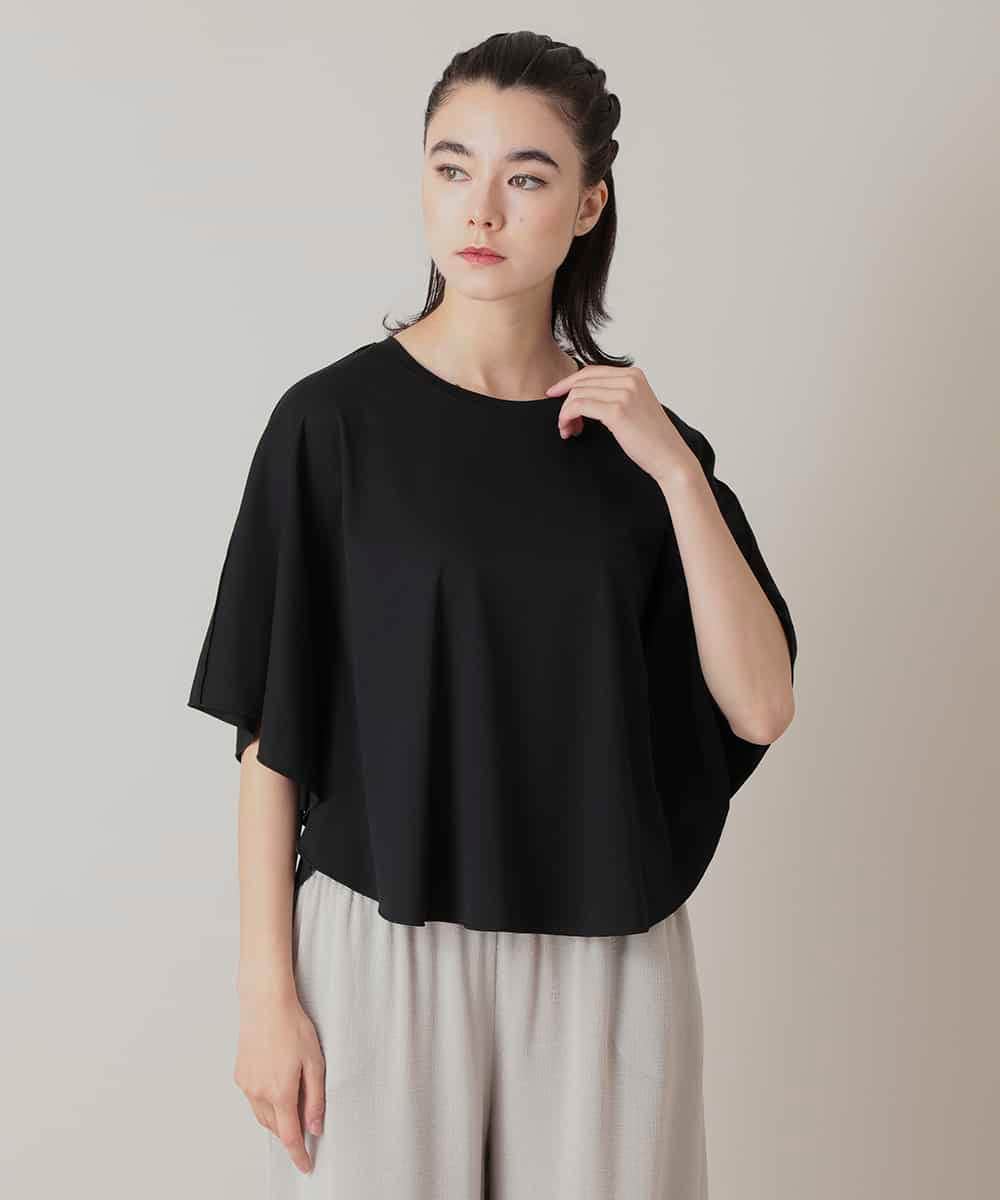 ★KOSHINO HIROKO 黒ベージュ、ドット Vネック セットアップ ケープシルエットカットソー/日本製/洗える(カットソー・Tシャツ