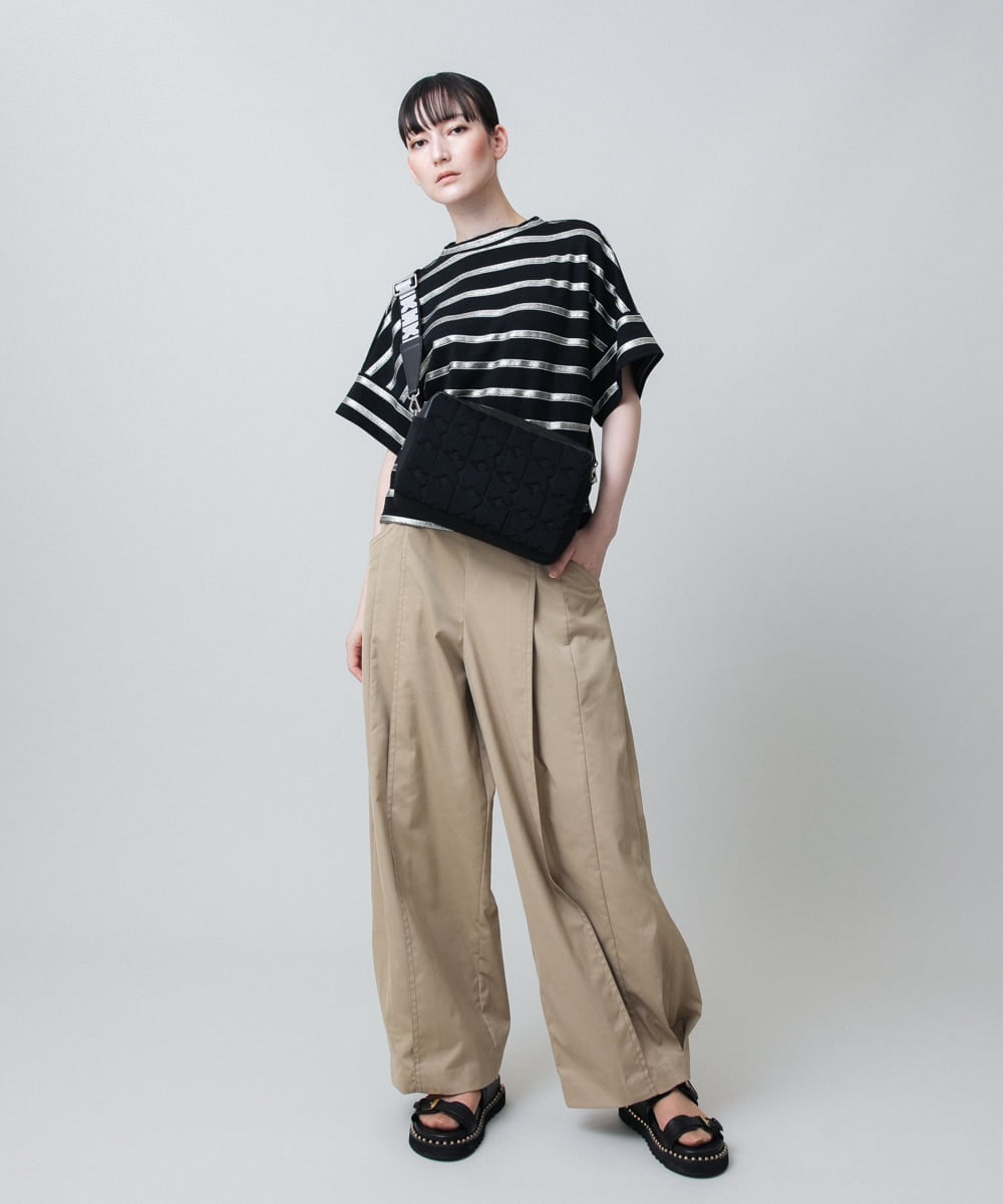 RHKJB21490 HIROKO KOSHINO(ヒロココシノ) 箔ボーダーコットンカットソー /日本製/洗える ベージュ