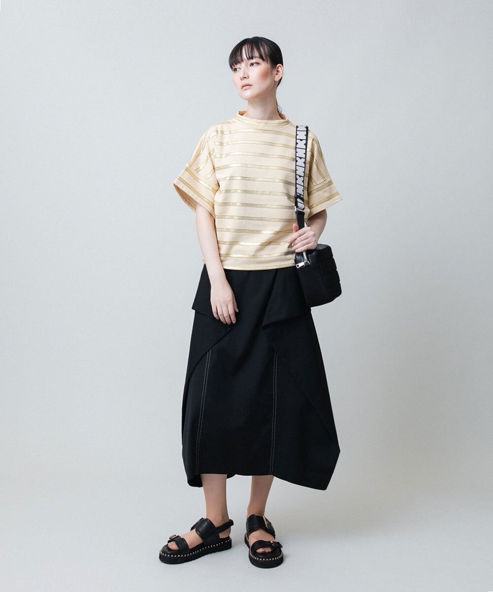 RHKJB21490 HIROKO KOSHINO(ヒロココシノ) 箔ボーダーコットンカットソー /日本製/洗える ベージュ