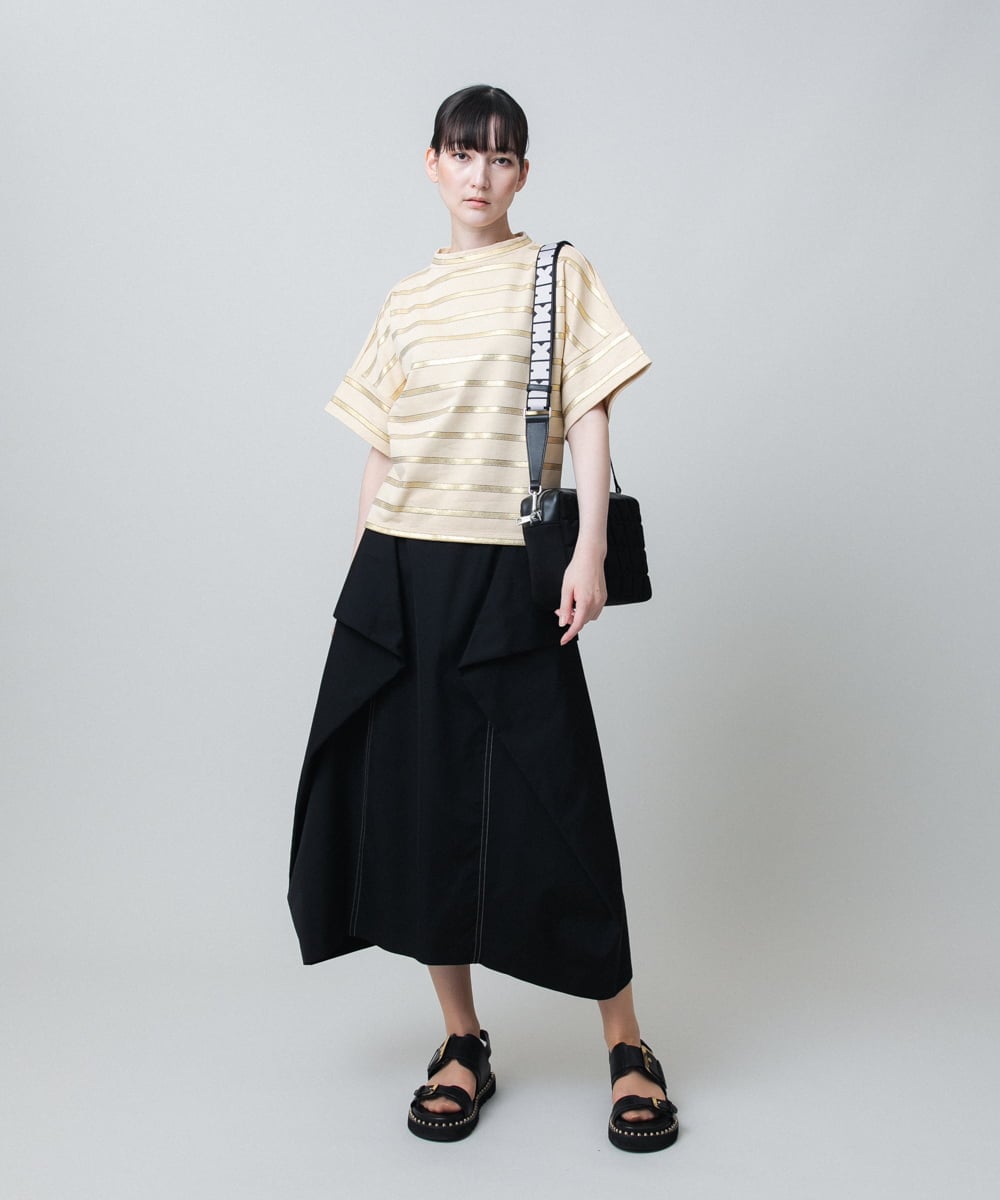 RHKJB21490 HIROKO KOSHINO(ヒロココシノ) 箔ボーダーコットンカットソー /日本製/洗える ベージュ