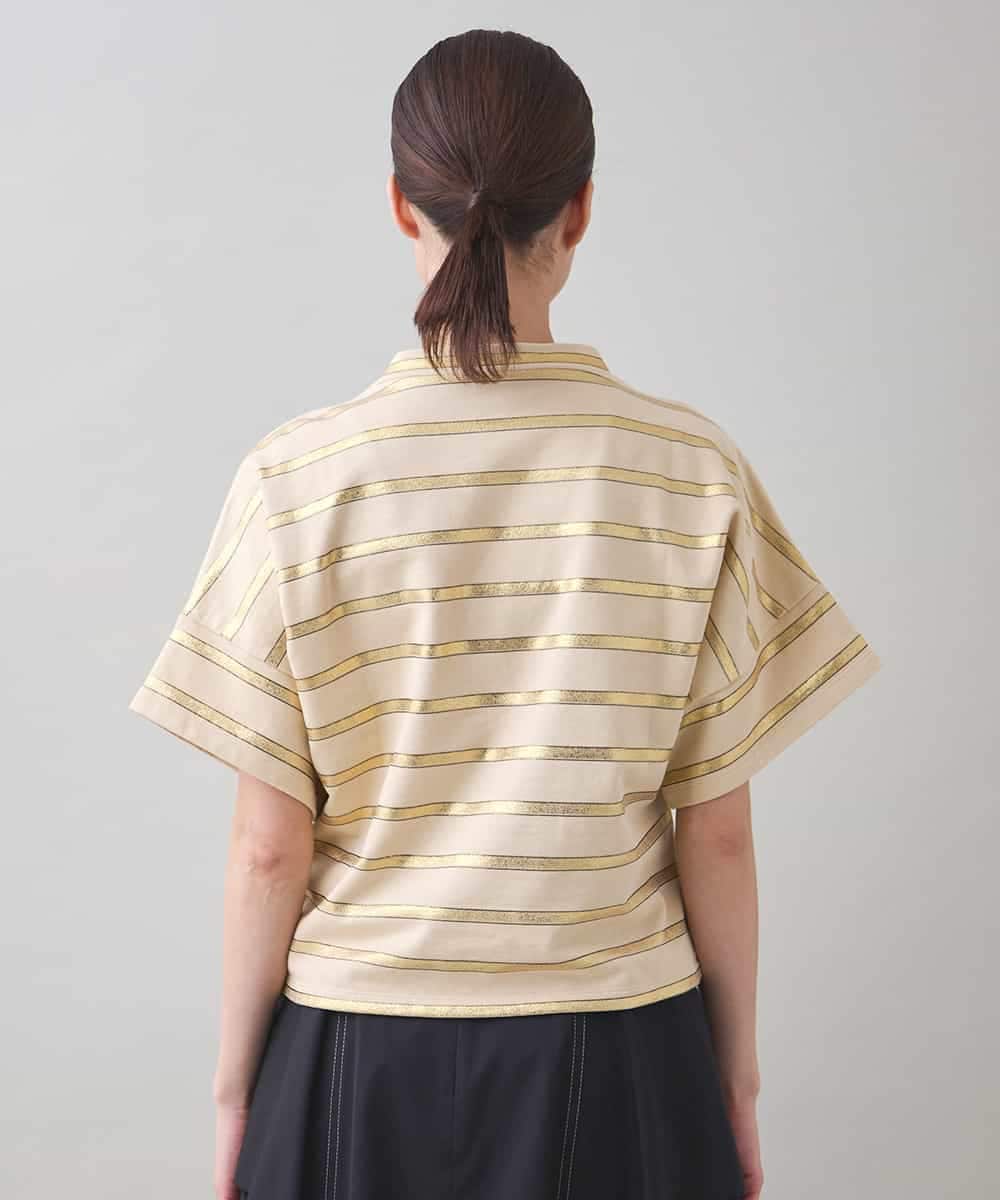 RHKJB21490 HIROKO KOSHINO(ヒロココシノ) 箔ボーダーコットンカットソー /日本製/洗える ベージュ