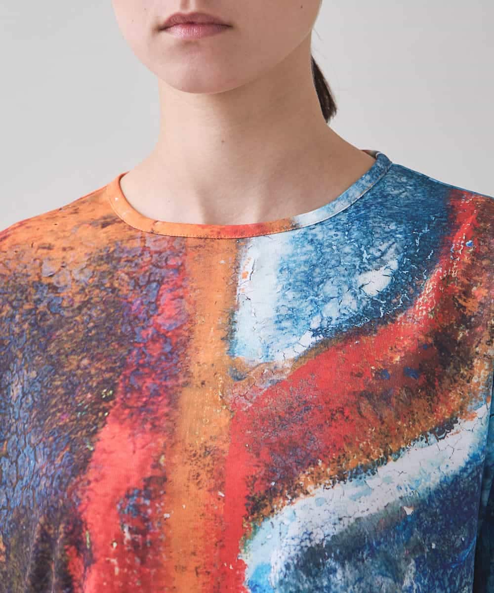 RHKJB24360 HIROKO KOSHINO(ヒロココシノ) 絵画プリントスムースカットソー/日本製/洗える オレンジ