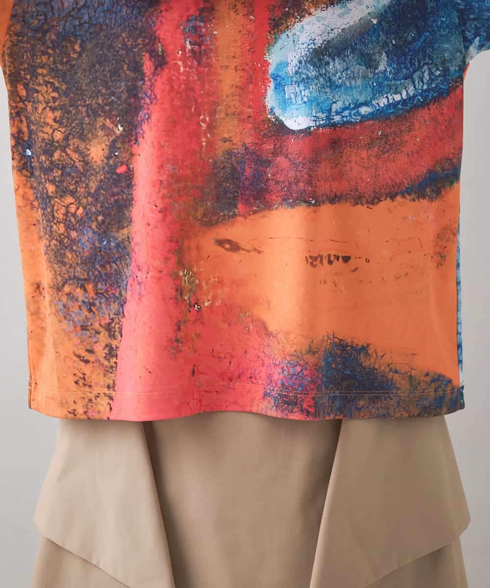 RHKJB24360 HIROKO KOSHINO(ヒロココシノ) 絵画プリントスムースカットソー/日本製/洗える オレンジ