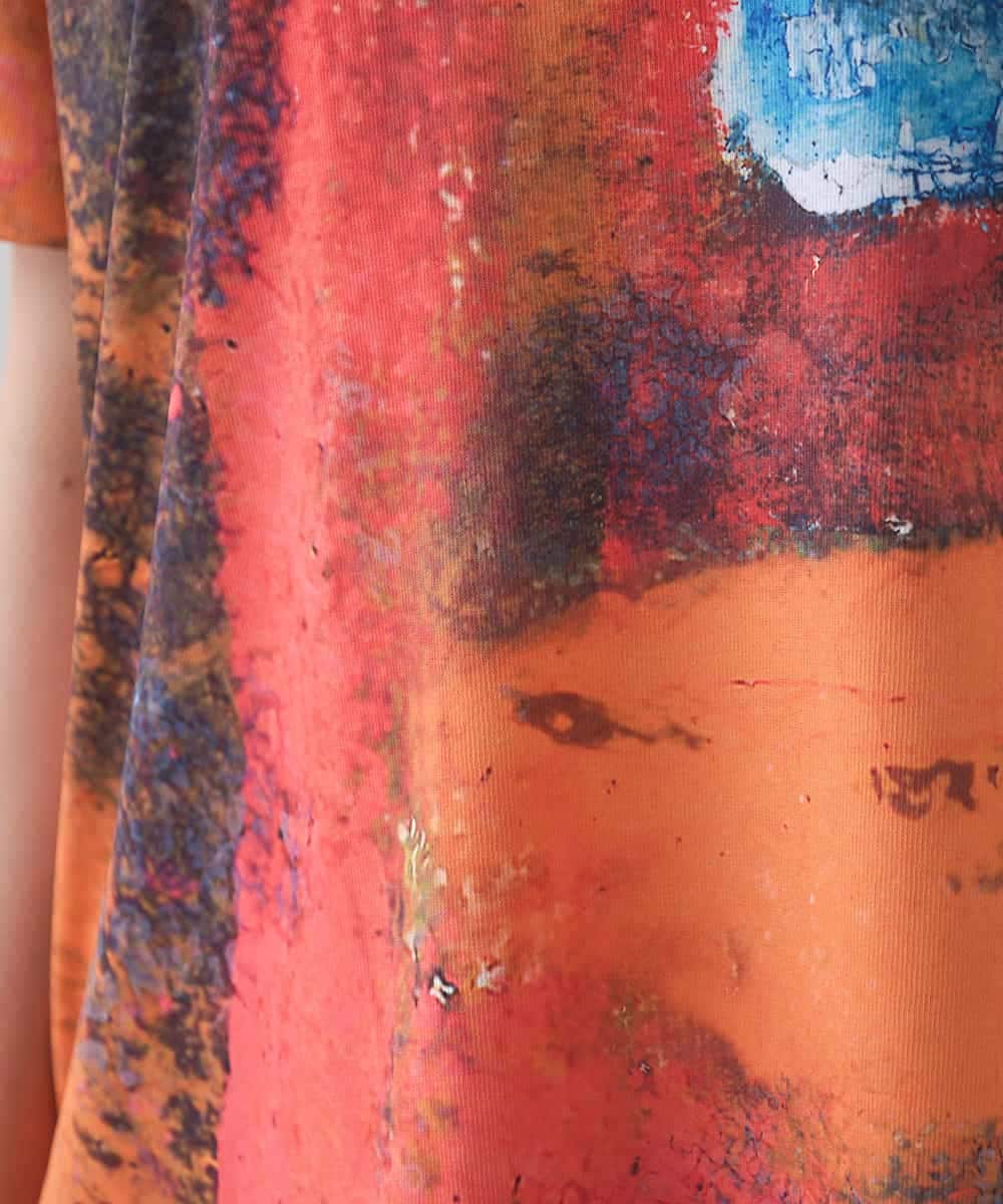RHKJB24360 HIROKO KOSHINO(ヒロココシノ) 絵画プリントスムースカットソー/日本製/洗える オレンジ