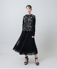 RHKJE25390 HIROKO KOSHINO(ヒロココシノ) アラベスク刺繍デザインチュールカットソー /日本製/洗える ブラック