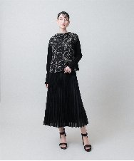 RHKJE25390 HIROKO KOSHINO(ヒロココシノ) アラベスク刺繍デザインチュールカットソー /日本製/洗える ブラック