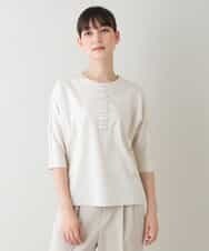 RHKJT03360 HIROKO KOSHINO(ヒロココシノ) 【洗える/日本製】ブレード刺繍デザインTシャツ ベージュ