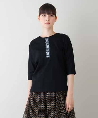 RHKJT03360 HIROKO KOSHINO 【洗える/日本製】ブレード刺繍デザインTシャツ