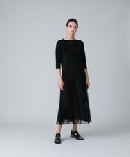 RHKJT10390 HIROKO KOSHINO(ヒロココシノ) 【洗える/日本製】チュールプリーツデザインカットソー ブラック