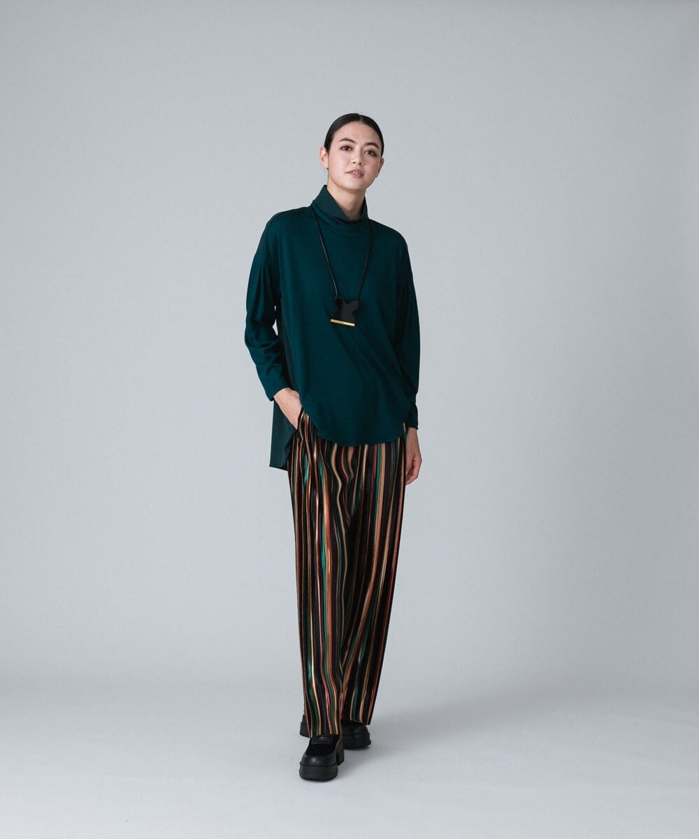RHKJT11450 HIROKO KOSHINO(ヒロココシノ) 【日本製】異素材ジョイントラウンドフォルムチュニック グリーン