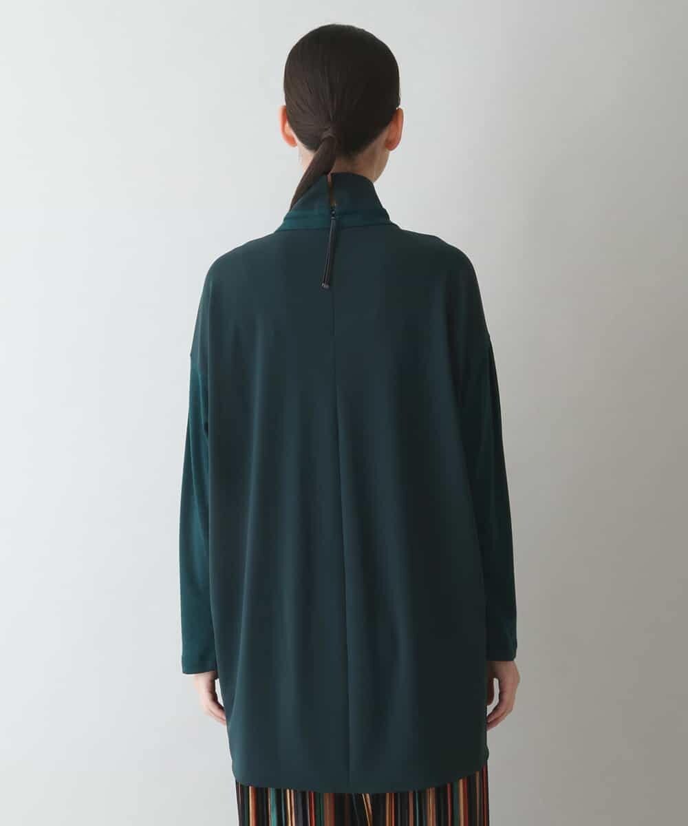 RHKJT11450 HIROKO KOSHINO(ヒロココシノ) 【日本製】異素材ジョイントラウンドフォルムチュニック グリーン