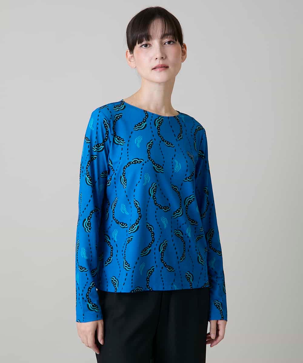 RHKLD06390 HIROKO KOSHINO(ヒロココシノ) アートプリントカットプルオーバー /日本製/洗える ブルー