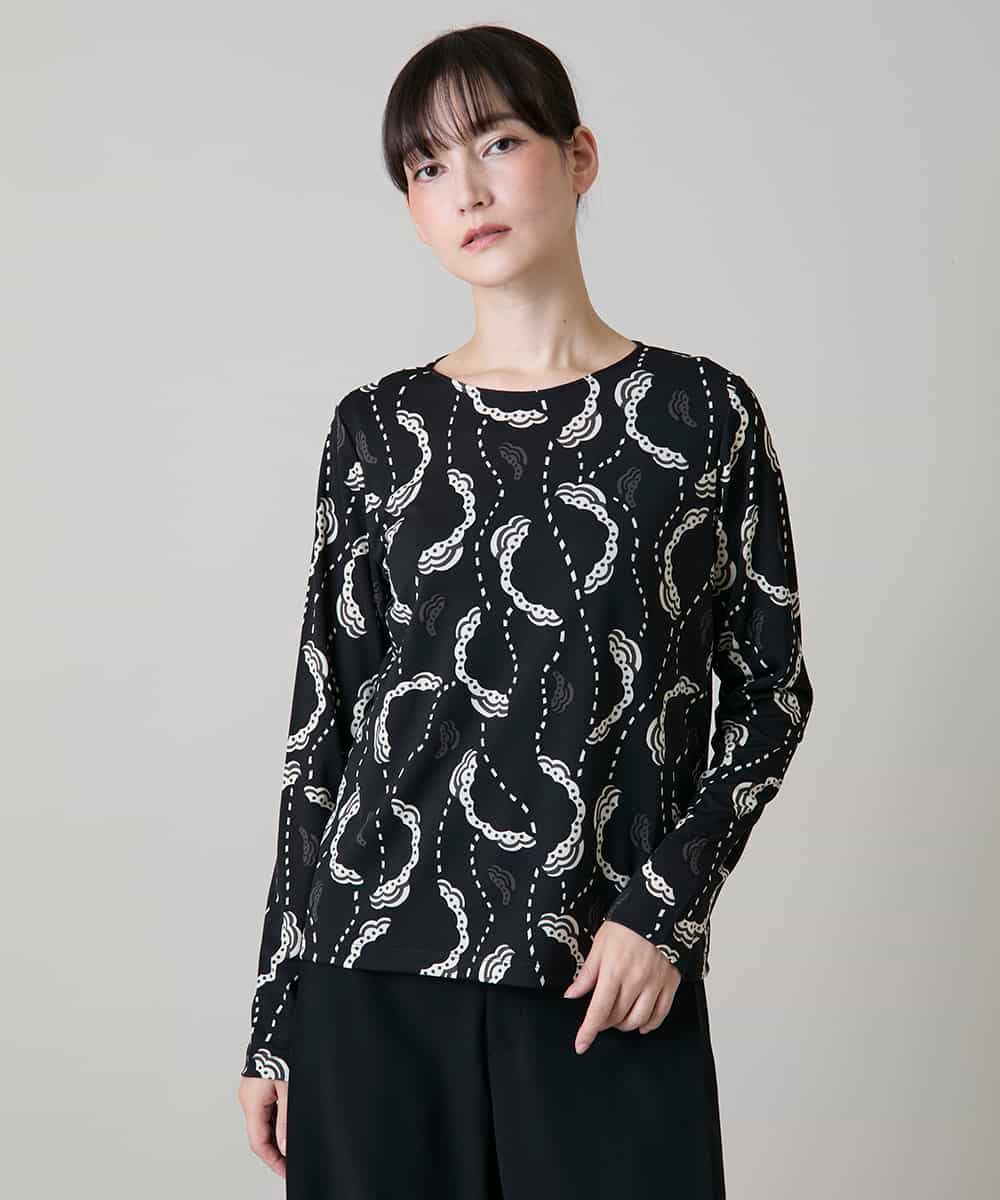 RHKLD06390 HIROKO KOSHINO(ヒロココシノ) アートプリントカットプルオーバー /日本製/洗える ブラック