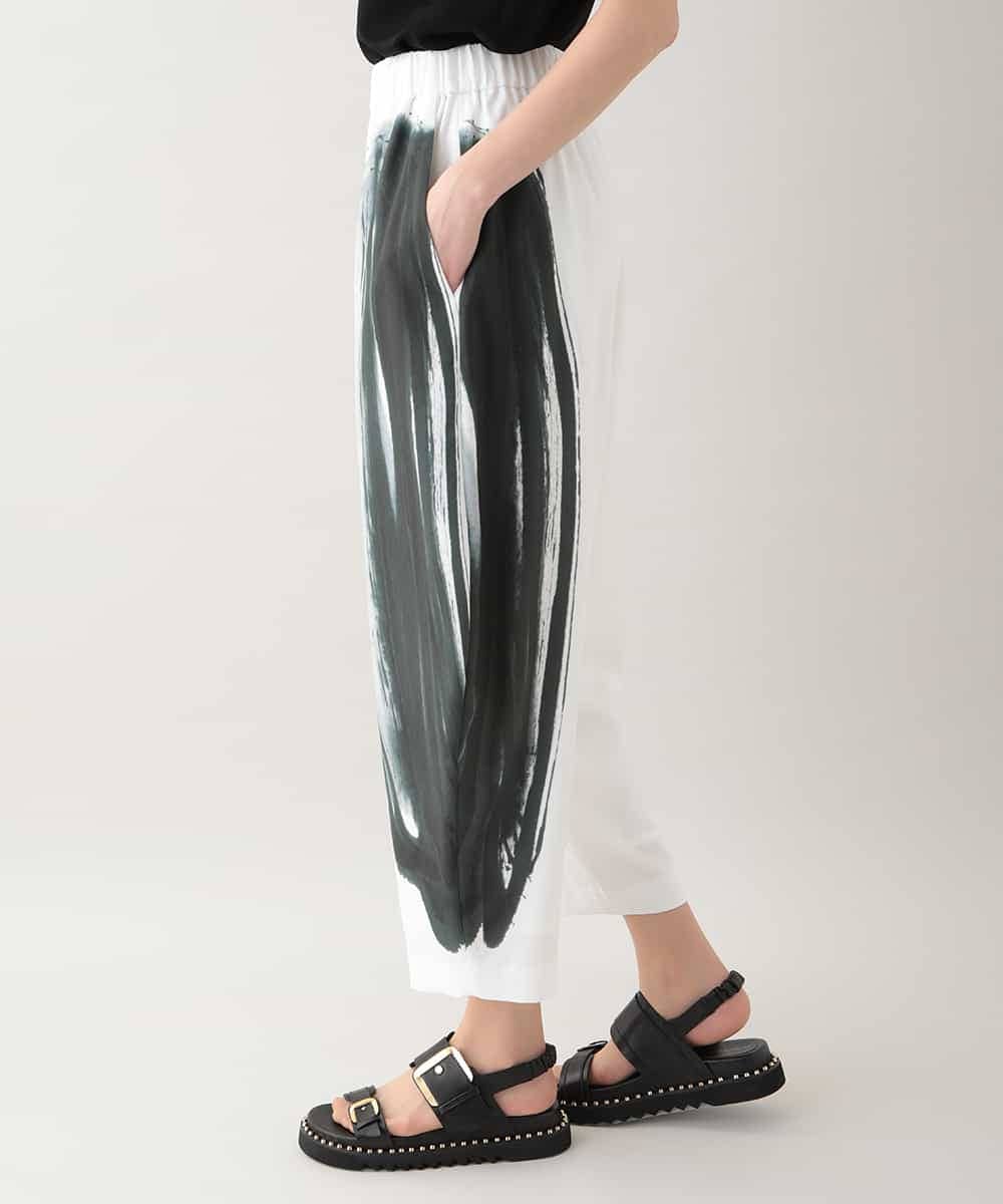 RHLAF08690 HIROKO KOSHINO(ヒロココシノ) 墨絵プリントコクーンパンツ /日本製/洗える ホワイト