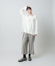 RHLED40430 HIROKO KOSHINO(ヒロココシノ) シャドーストライプクロップドワイドパンツ/日本製/洗える ベージュ