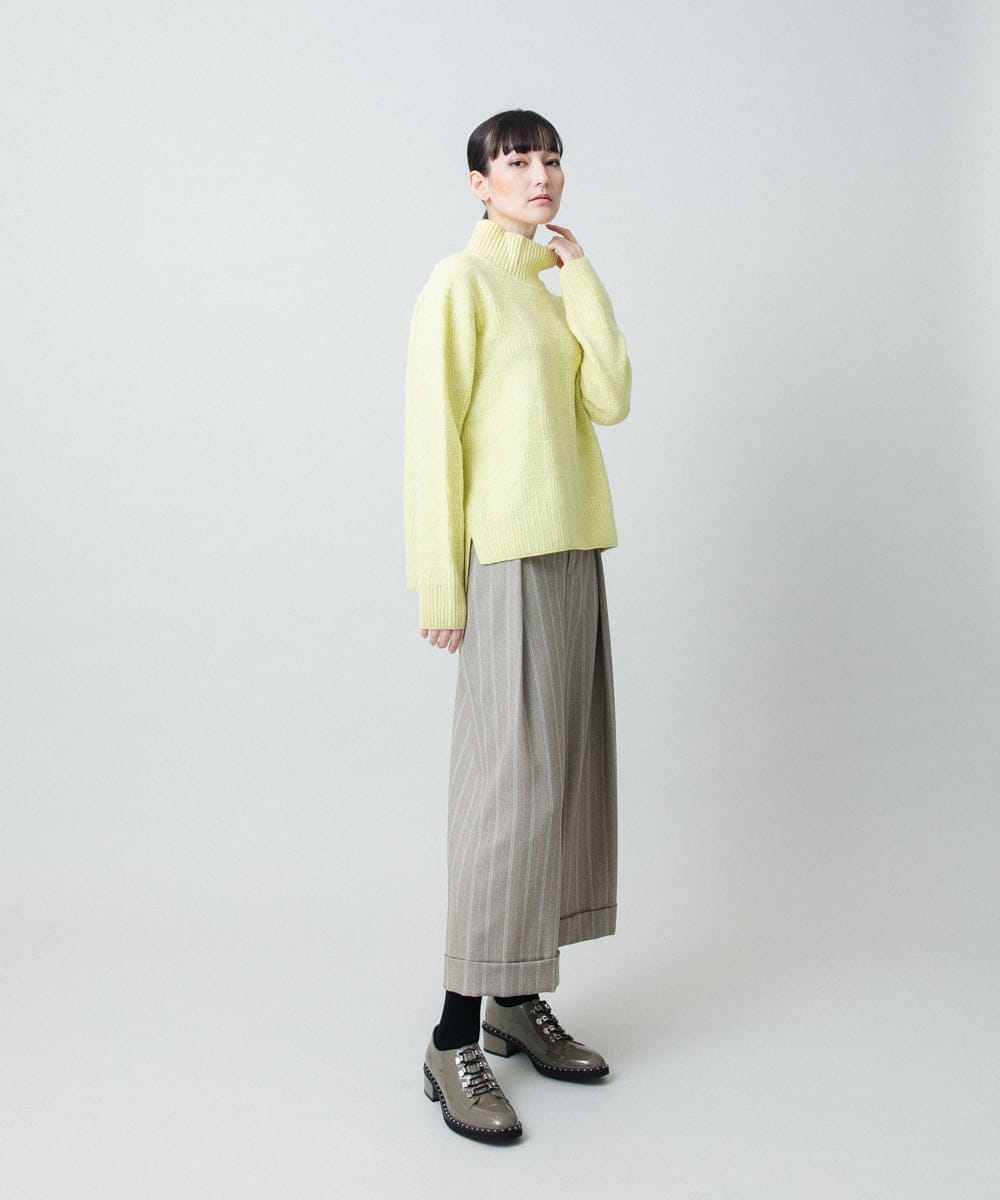 RHLED40430 HIROKO KOSHINO(ヒロココシノ) シャドーストライプクロップドワイドパンツ/日本製/洗える ベージュ