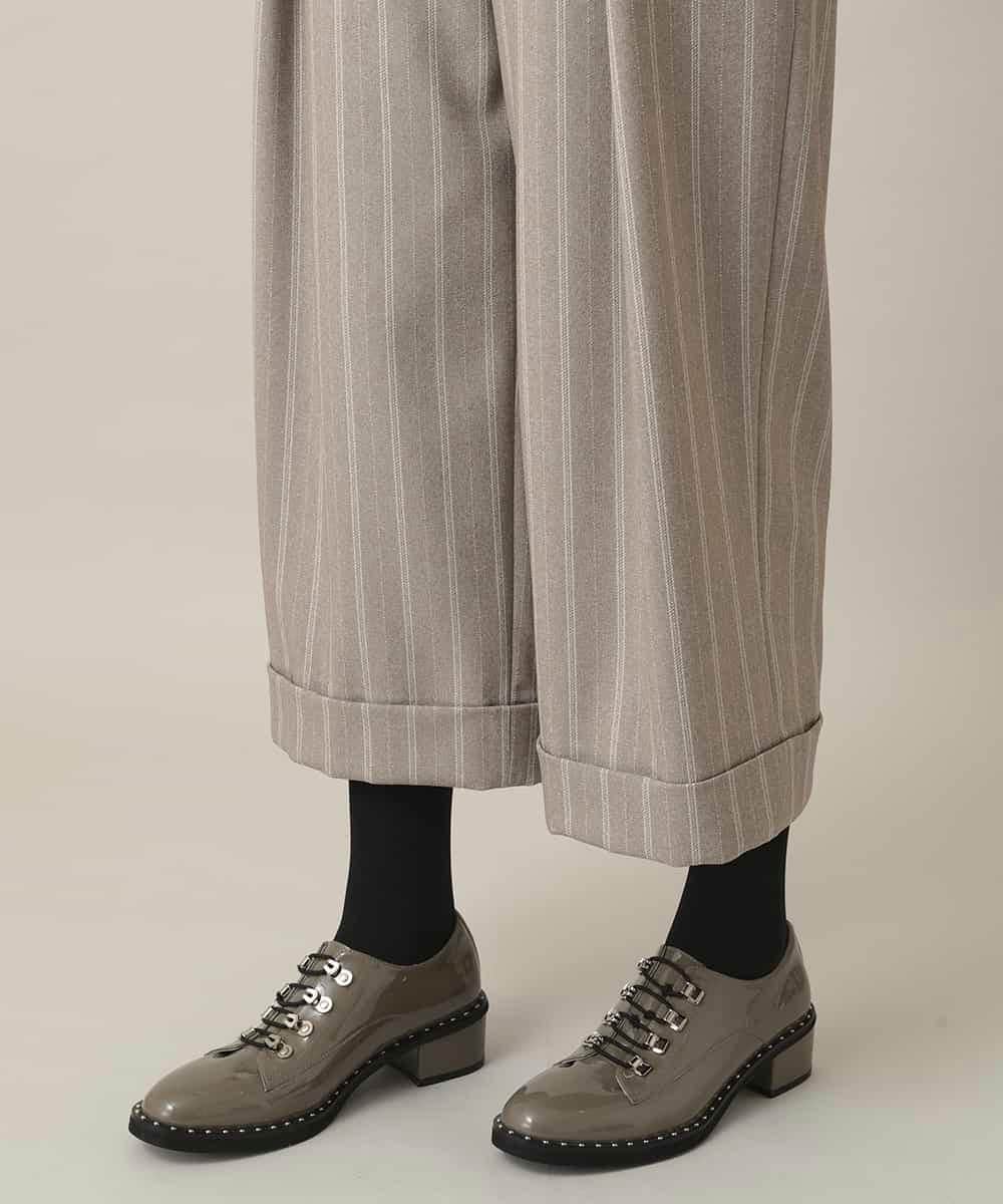 RHLED40430 HIROKO KOSHINO(ヒロココシノ) シャドーストライプクロップドワイドパンツ/日本製/洗える ベージュ