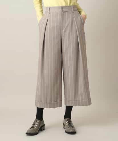 RHLED40430 HIROKO KOSHINO シャドーストライプクロップドワイドパンツ/日本製/洗える