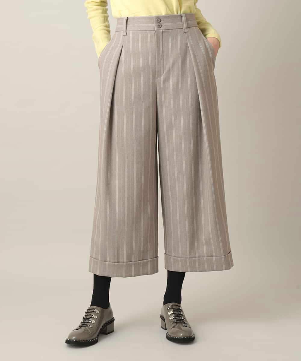 RHLED40430 HIROKO KOSHINO(ヒロココシノ) シャドーストライプクロップドワイドパンツ/日本製/洗える ベージュ