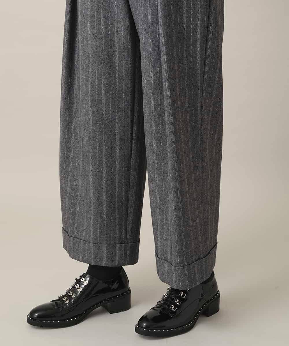 RHLEF41430 HIROKO KOSHINO(ヒロココシノ) シャドーストライプワイドパンツ/日本製/洗える ダークグレー