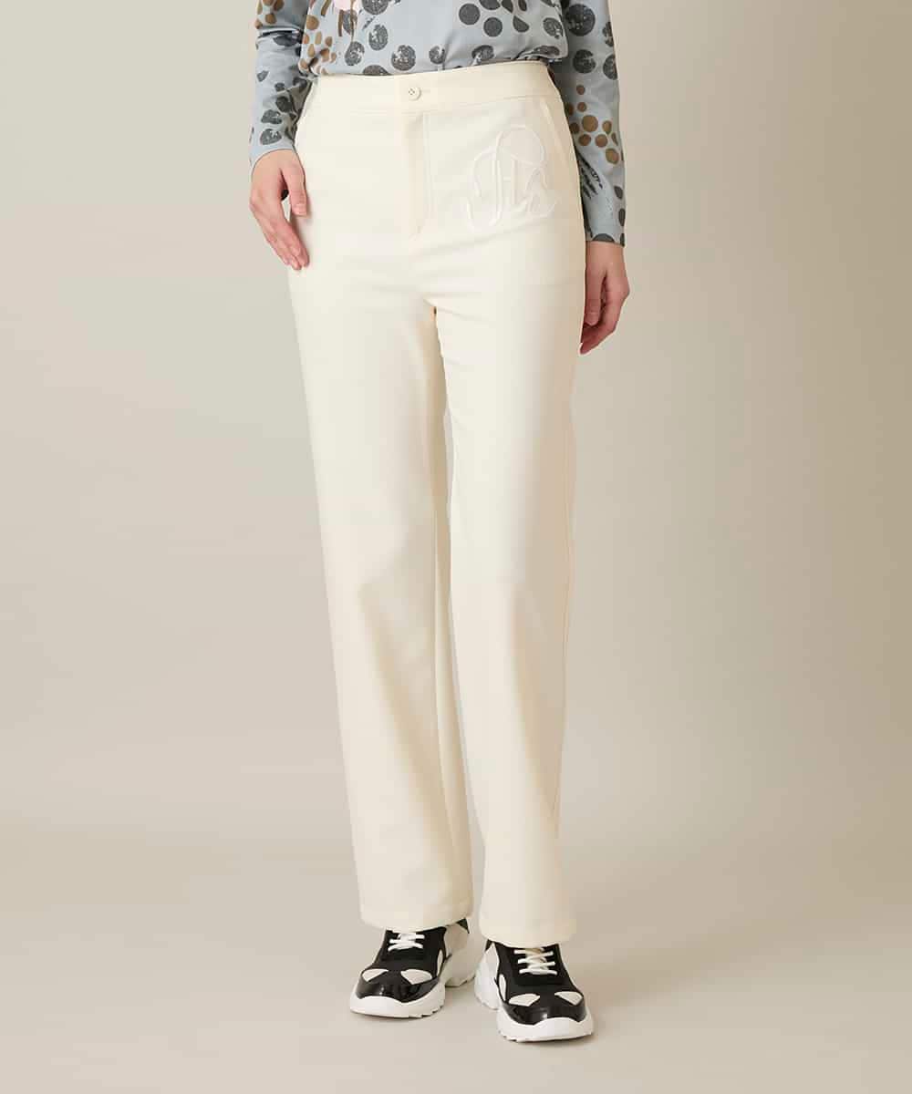 RHLFD03430 HIROKO KOSHINO(ヒロココシノ) スパンコールロゴデニムライクパンツ /日本製/洗える アイボリー