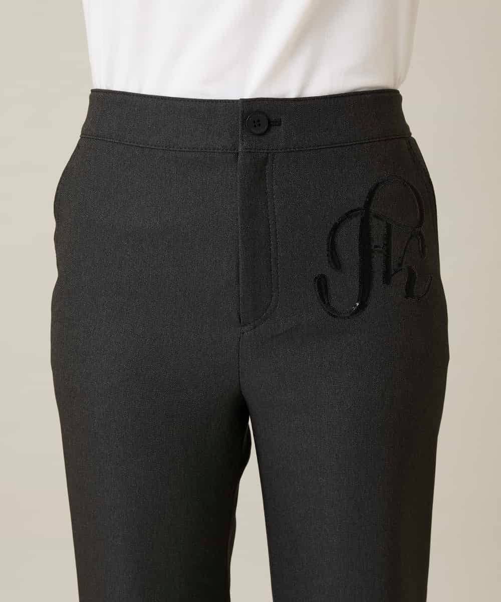 RHLFD03430 HIROKO KOSHINO(ヒロココシノ) スパンコールロゴデニムライクパンツ /日本製/洗える ブラック